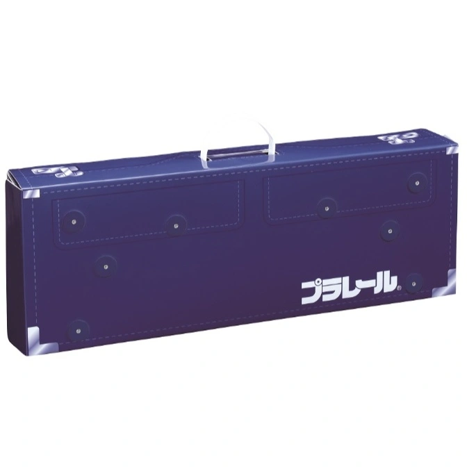  Blue Plarail train set storage case with handle and metal corner protectors.