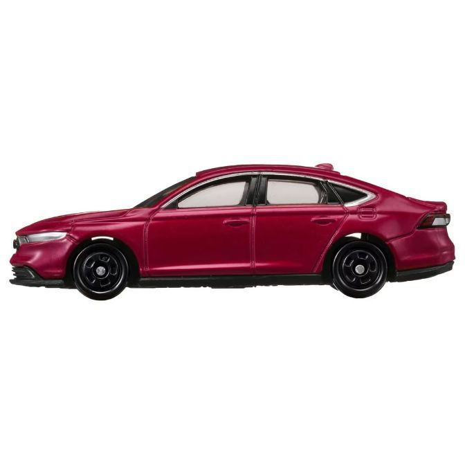  Maroon toy car with black wheels, a miniature sedan.