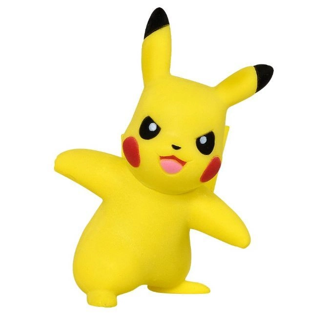  Yellow Pikachu toy figure with black-tipped ears, red cheeks, and arms outstretched.